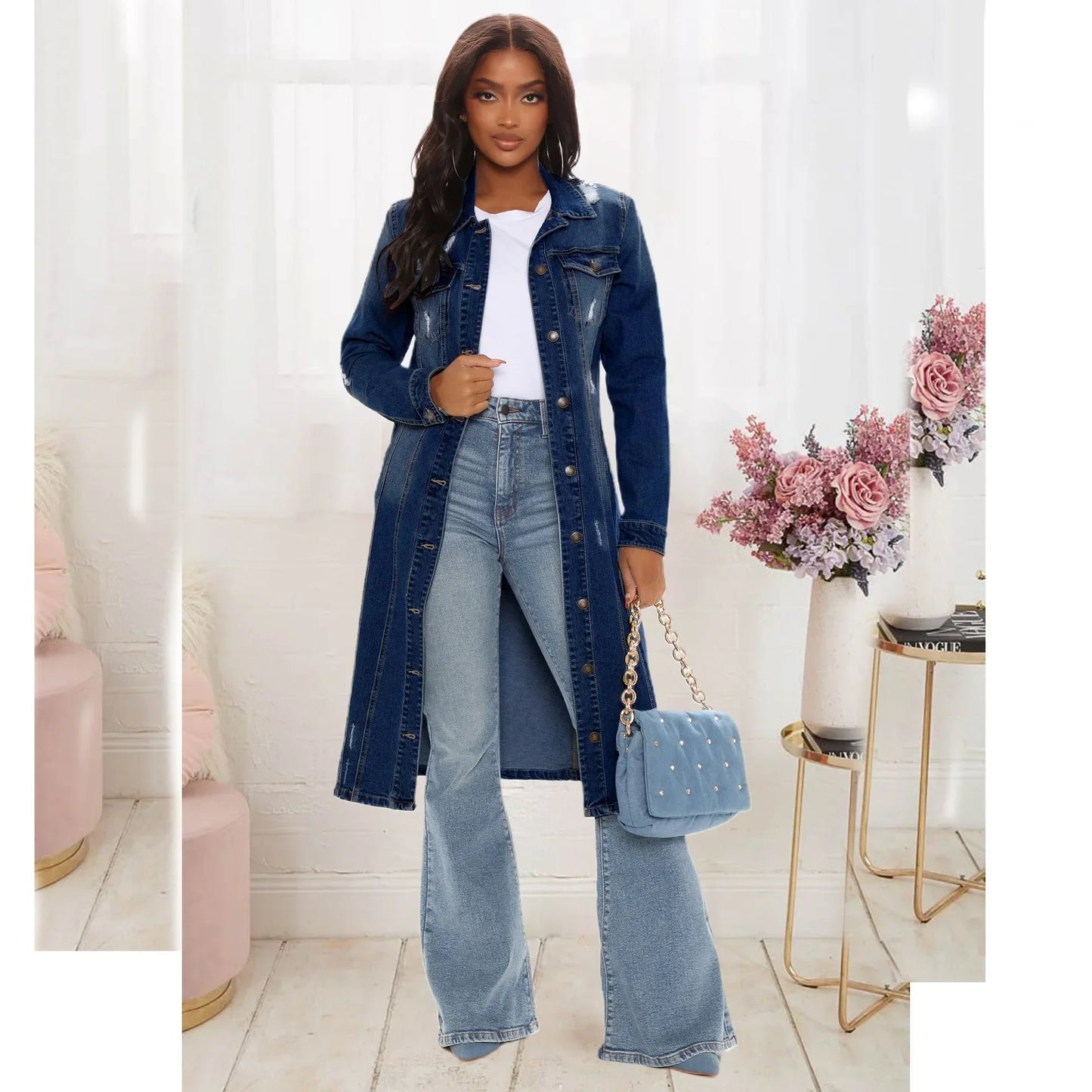 Cotton Denim Coat Women Spring Autumn Ropa Cardigan Jeans Long Gothic Bomber Jacket Windbreaker Y2k Women Jackets Maxi Elegant