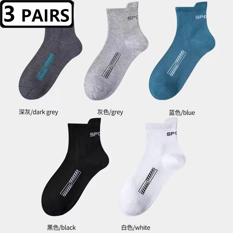 3 Pairs=6pcs Sports Socks Mens Solid Color Casual New Fashion Comfortable Cotton Man Sock Spring Autumn All Match Male Socks Sox