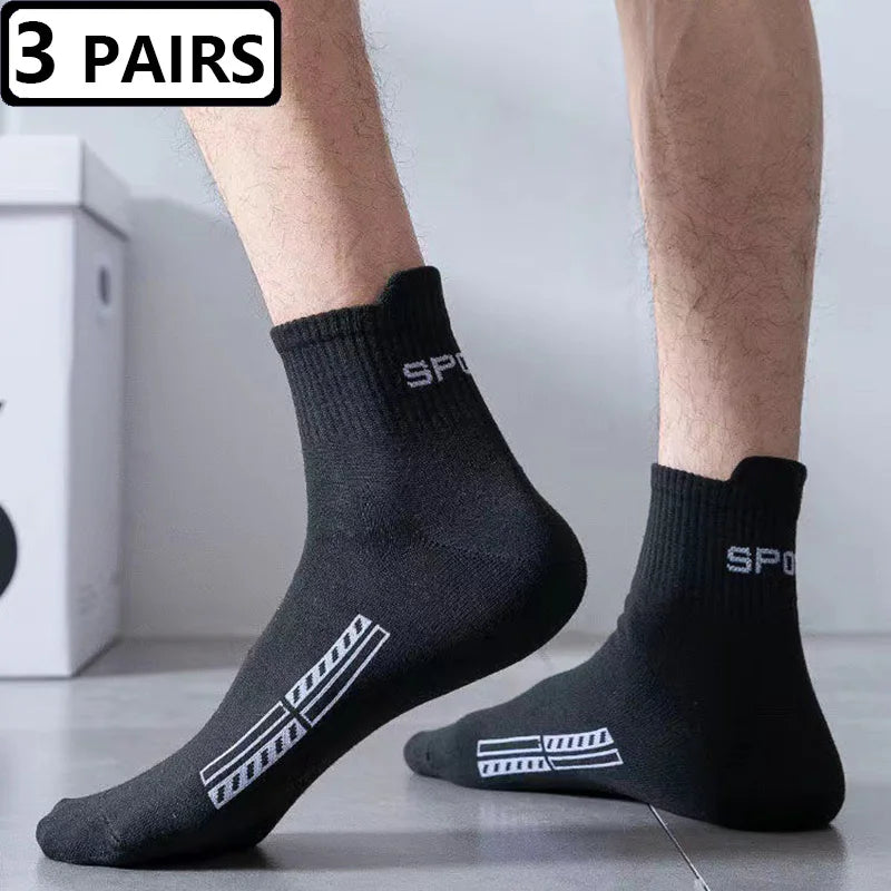 3 Pairs=6pcs Sports Socks Mens Solid Color Casual New Fashion Comfortable Cotton Man Sock Spring Autumn All Match Male Socks Sox