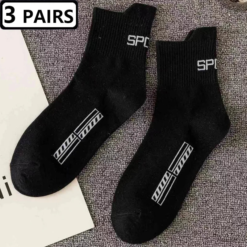 3 Pairs=6pcs Sports Socks Mens Solid Color Casual New Fashion Comfortable Cotton Man Sock Spring Autumn All Match Male Socks Sox