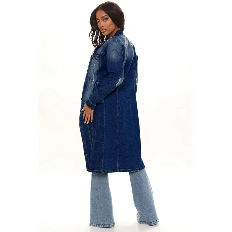 Cotton Denim Coat Women Spring Autumn Ropa Cardigan Jeans Long Gothic Bomber Jacket Windbreaker Y2k Women Jackets Maxi Elegant