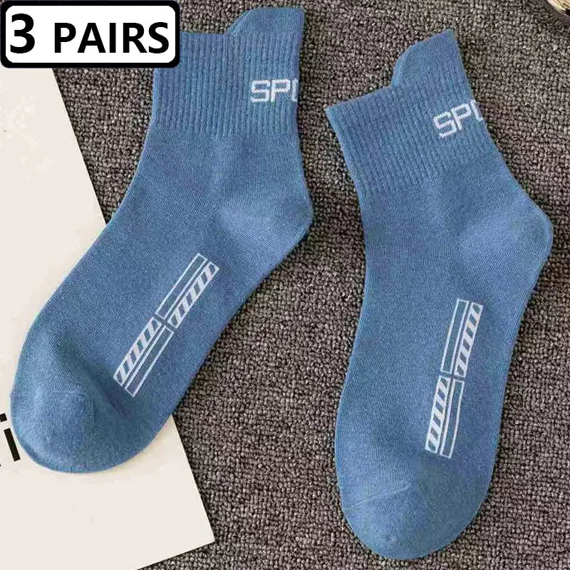 3 Pairs=6pcs Sports Socks Mens Solid Color Casual New Fashion Comfortable Cotton Man Sock Spring Autumn All Match Male Socks Sox
