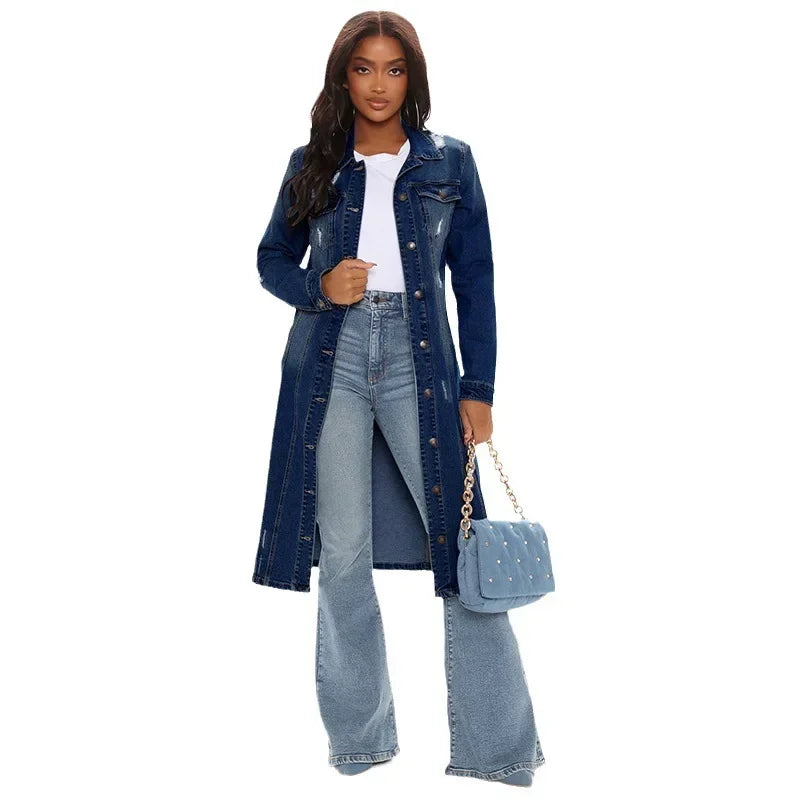 Cotton Denim Coat Women Spring Autumn Ropa Cardigan Jeans Long Gothic Bomber Jacket Windbreaker Y2k Women Jackets Maxi Elegant