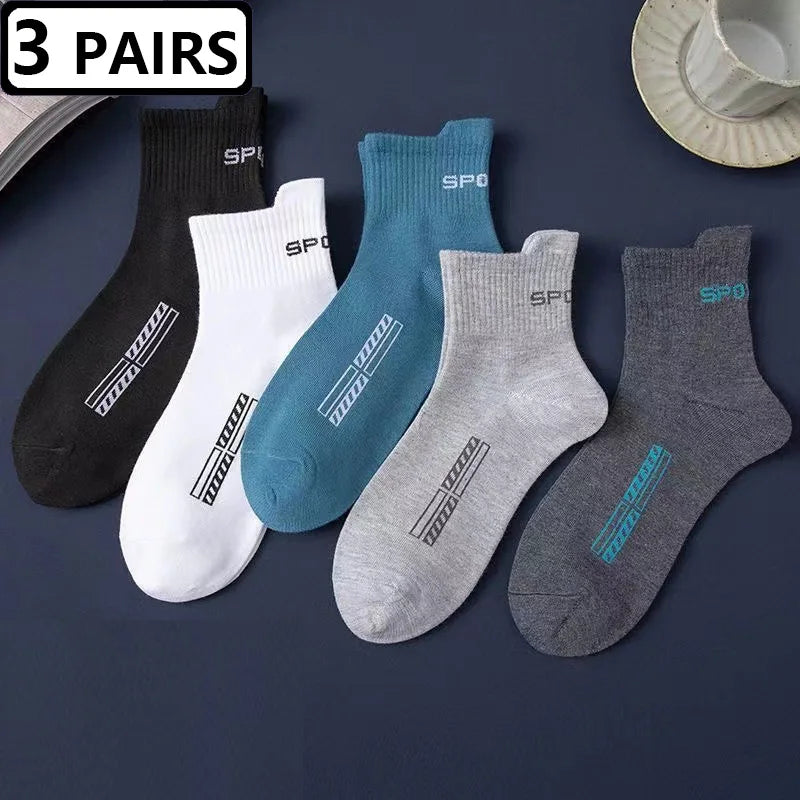 3 Pairs=6pcs Sports Socks Mens Solid Color Casual New Fashion Comfortable Cotton Man Sock Spring Autumn All Match Male Socks Sox