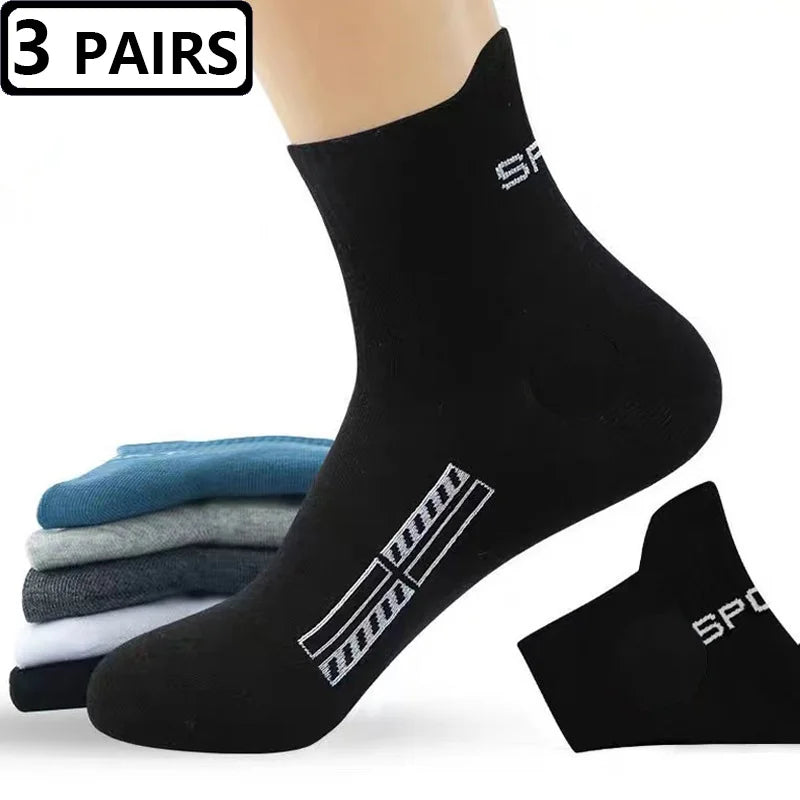 3 Pairs=6pcs Sports Socks Mens Solid Color Casual New Fashion Comfortable Cotton Man Sock Spring Autumn All Match Male Socks Sox