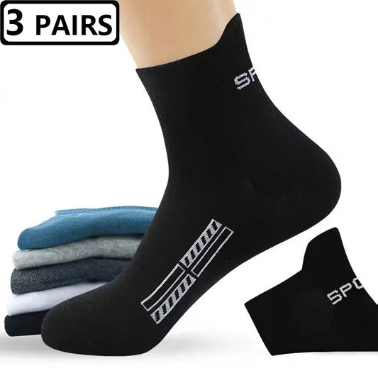 3 Pairs=6pcs Sports Socks Mens Solid Color Casual New Fashion Comfortable Cotton Man Sock Spring Autumn All Match Male Socks Sox