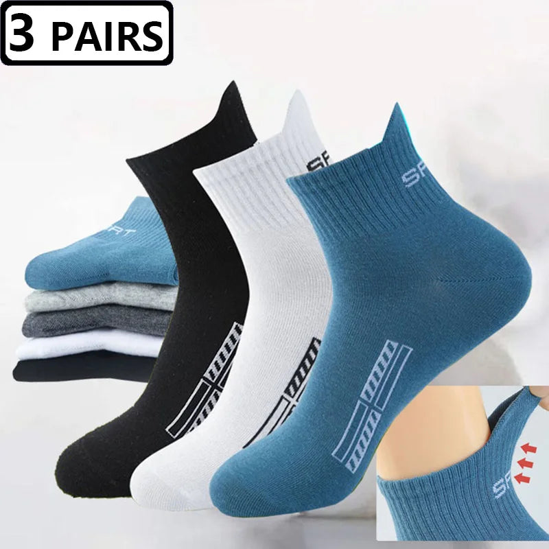 3 Pairs=6pcs Sports Socks Mens Solid Color Casual New Fashion Comfortable Cotton Man Sock Spring Autumn All Match Male Socks Sox