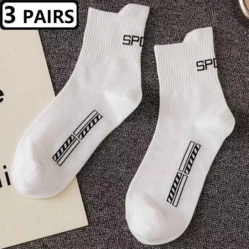 3 Pairs=6pcs Sports Socks Mens Solid Color Casual New Fashion Comfortable Cotton Man Sock Spring Autumn All Match Male Socks Sox