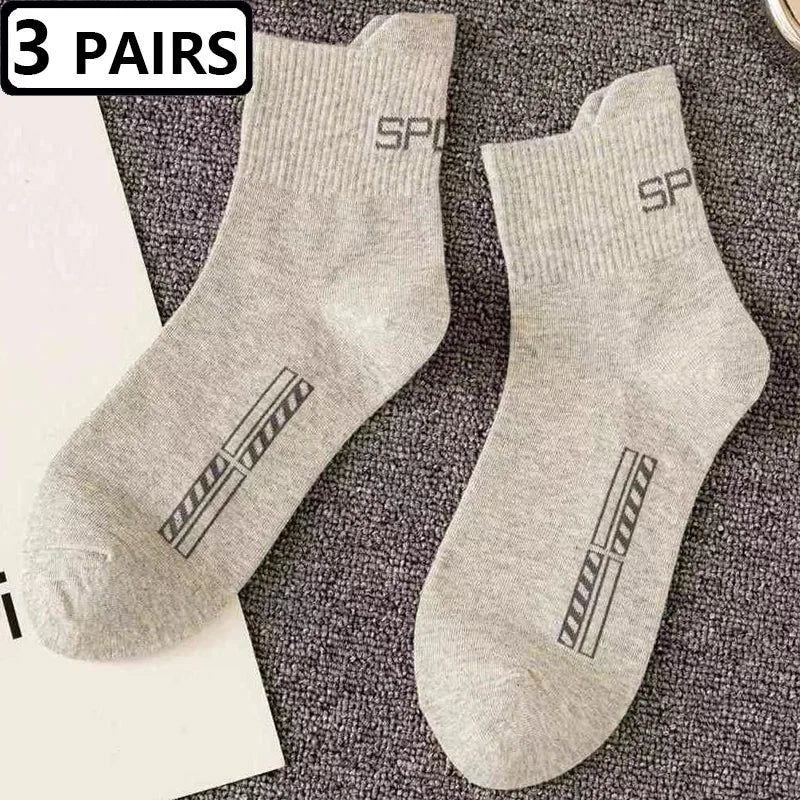 3 Pairs=6pcs Sports Socks Mens Solid Color Casual New Fashion Comfortable Cotton Man Sock Spring Autumn All Match Male Socks Sox