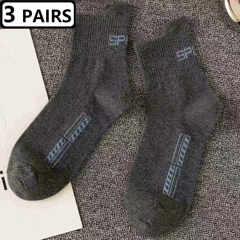 3 Pairs=6pcs Sports Socks Mens Solid Color Casual New Fashion Comfortable Cotton Man Sock Spring Autumn All Match Male Socks Sox